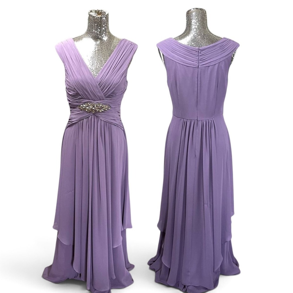Eliza J Lavender Purple Chiffon Ruched V-Neck Maxi Formal Dress Size 10